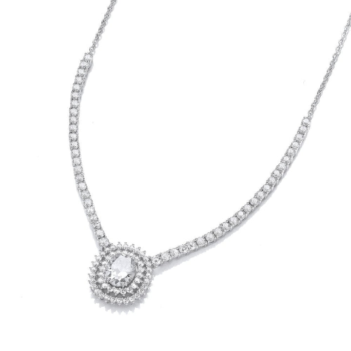 Rhodium Plated Sterling Silver Tennis Necklace White Halo