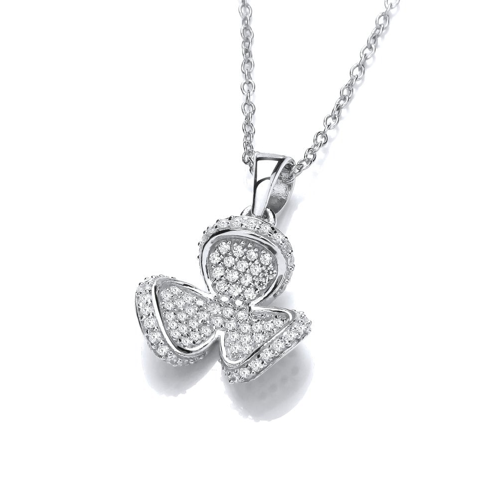 Sterling Silver Three Leaf Clover Pendant & Chain Created with Swarovski Zirconia