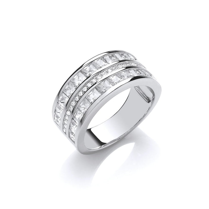 Sterling Silver Three Row Half Eternity Ring Created with Swarovski Zirconia