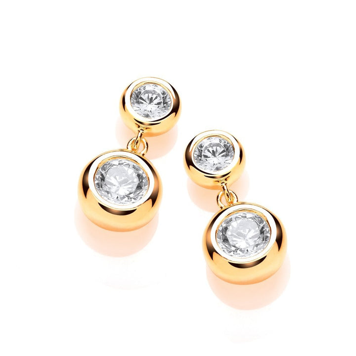 Sterling Silver Yellow Gold Plated Double Bezel-Set Solitaire Earrings Created with Swarovski Zirconia
