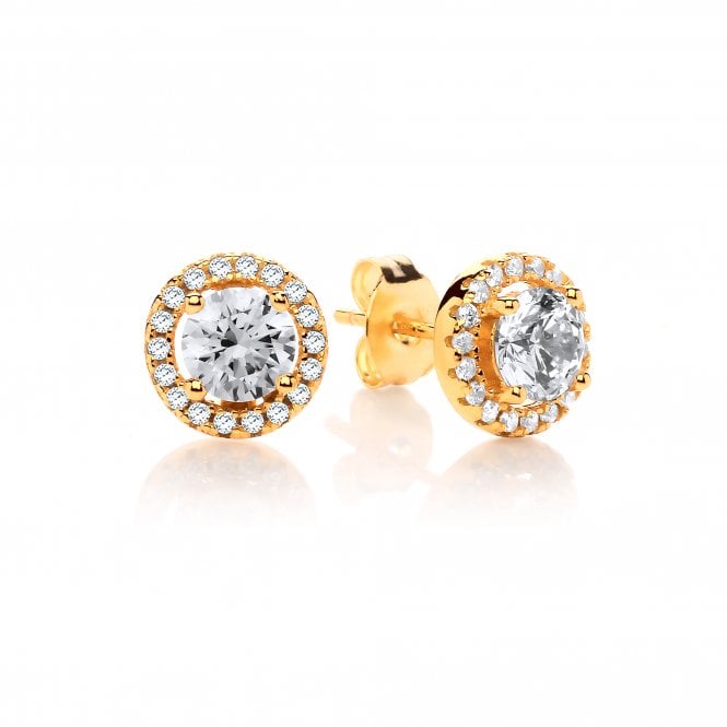Sterling Silver & Yellow Gold Plated Round Halo Medium Earrings Created with Swarovski Zirconia