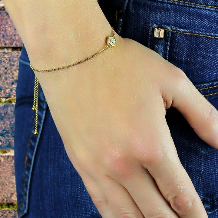 Sterling Silver & Yellow Gold Plated Solitaire Friendship Bracelet Created with Swarovski Zirconia