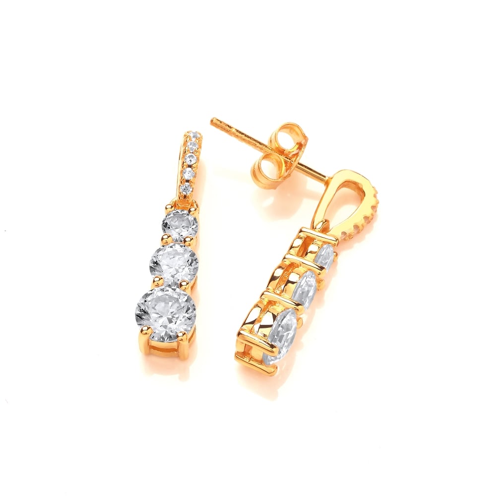 Sterling Silver Yellow Gold Plated Trio Drop Earrings Created with Swarovski Zirconia