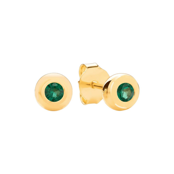 Sterling Silver Gold Plated Bezel Set Real Emerald Earrings