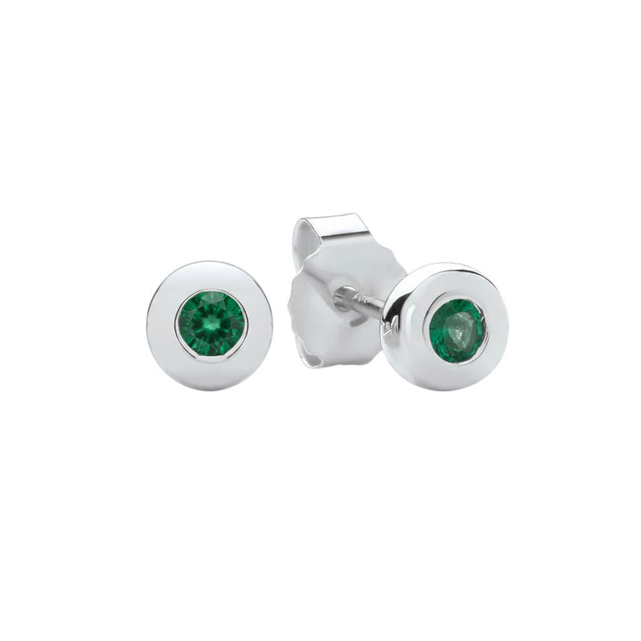 Sterling Silver Bezel Set Real Emerald Earrings