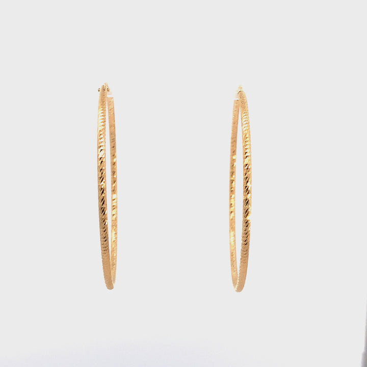 Sterling Silver & Yellow Gold Plated Diamond Cut 55mm Hoop Earrings