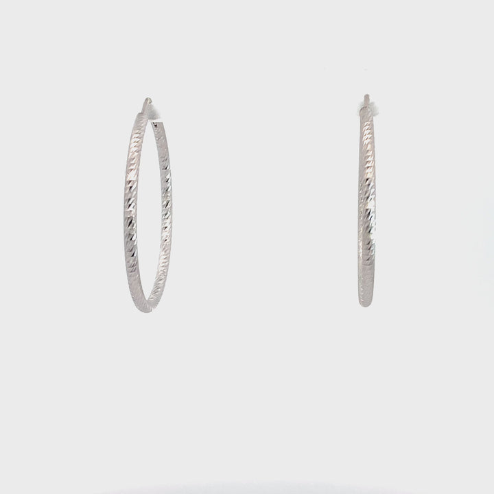 Sterling Silver Diamond Cut 35mm Hoop Earrings