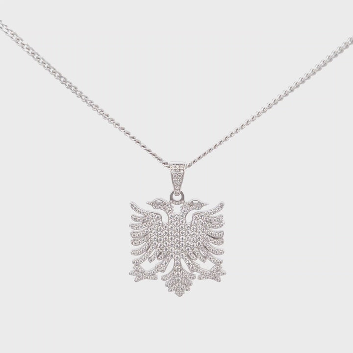 STERLING SILVER AND CUBIC ZIRCONIA ALBANIAN EAGLE PENDANT AND CHAIN